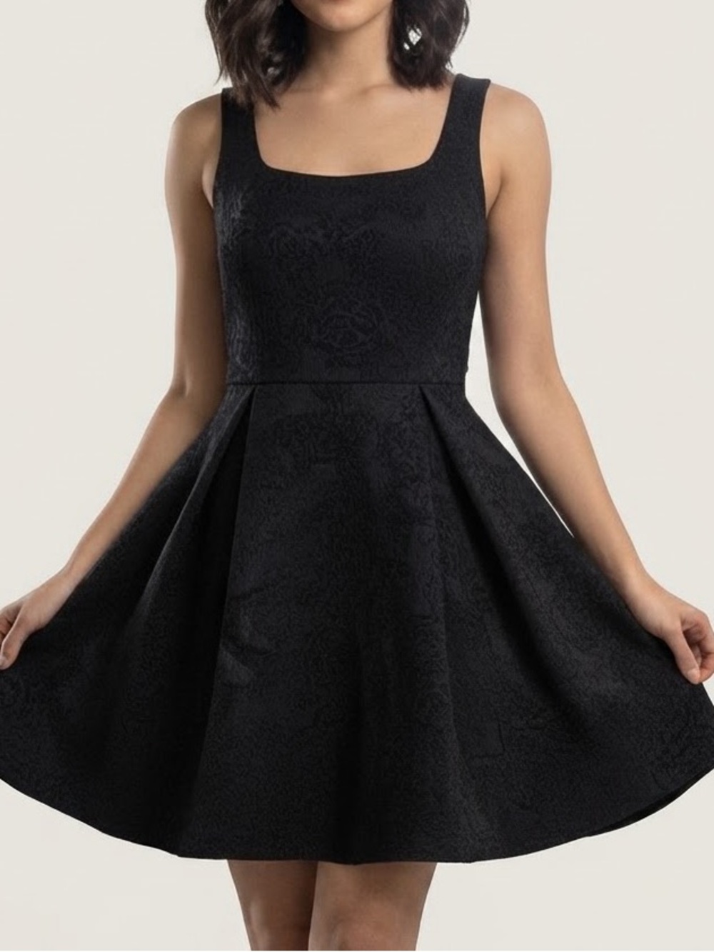 Love By Theia Sz 4 Black Preppy Goth Brocade Floral Back Bow Mini Dress